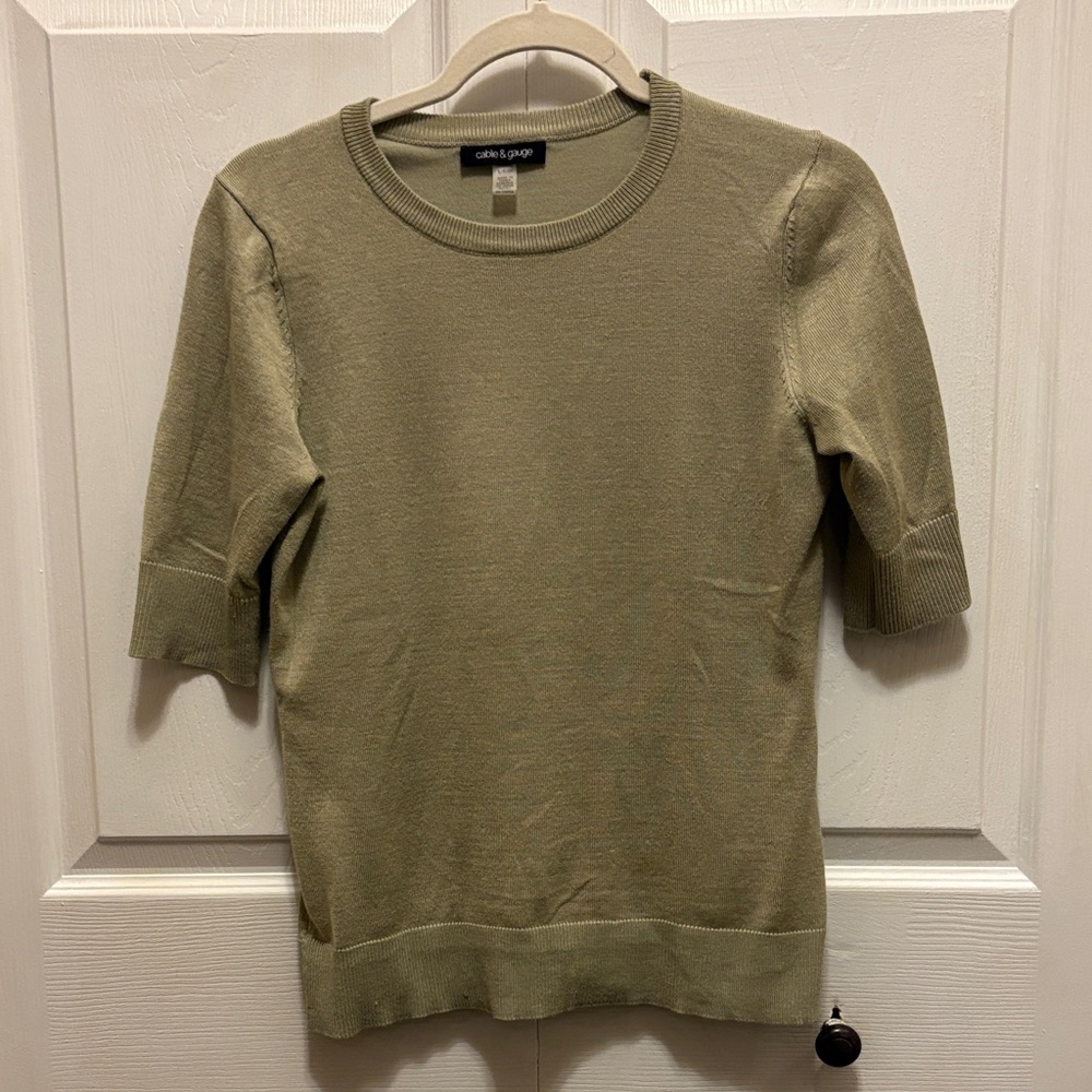Cable & Gauge Sage Green Short Sleeve Crew Neck Knit Sweater Top Small